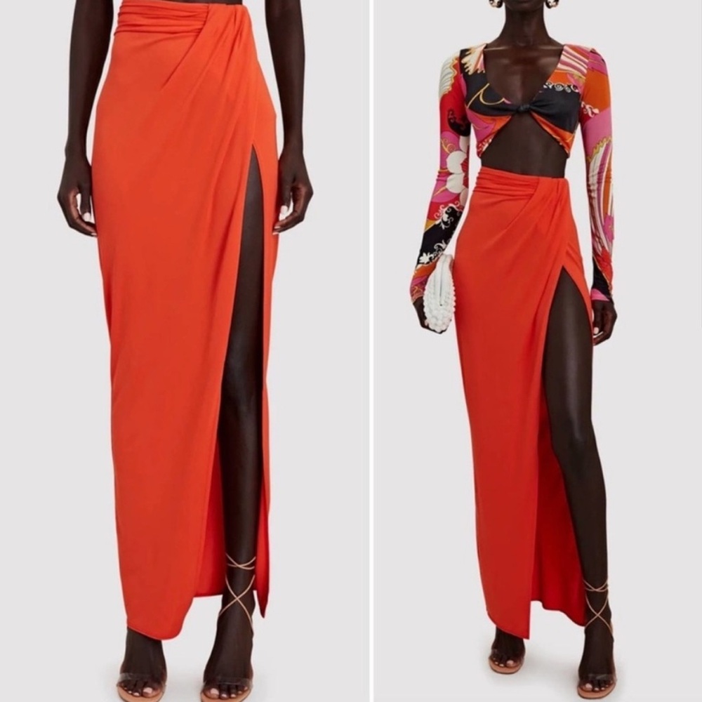 Ronny Kobo Blythe High Slit Maxi Skirt in Tangerine Orange Size SMALL